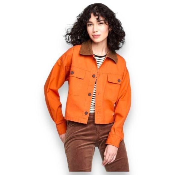 Wild Fable Women’s Button Down Corduroy Collared Cropped Surplus Shacket, sz S - Picture 1 of 11